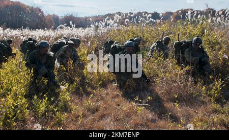 Shinto, Japan. 26th Nov, 2022. Member of Japan Ground Self-Defense Force's 1st Airborne Brigade take part in the United Kingdom and Japan joint military exercise 'Vigilant Isles' at Somagahara Maneuver Area in Gunma-Prefecture, Japan on Saturday, November 26, 2022. Photo by Keizo Mori/UPI Credit: UPI/Alamy Live News Stock Photo