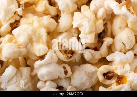 overhead shot popcorn close up background Stock Photo