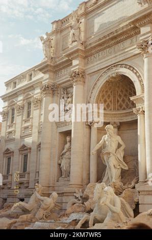 Fontana di Trevi captured on Film. Rome. Italy. Rome’s largest and most famous fountain. Stock Photo