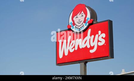 Wendys Fast Food Restaurant - GALVESTON, UNITED STATES - NOVEMBER 03, 2022 Stock Photo