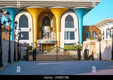 MUTRAH, MUSCAT, OMAN - NOVEMBER 14, 2022: Al Alam Sultan Palace in Muscat, Oman. Arabian Peninsula. Stock Photo