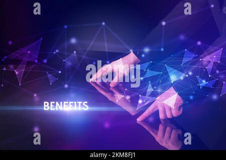Businessman touching huge screen concept Stock Photo