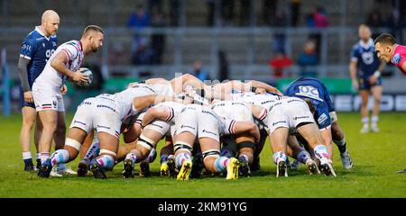 26th November 2022; AJ Bell Stadium, Salford, Lancashire, England; English Premiership Rugby, Sale Sharks versus Bristol Bears; Callum Sheedy of Bristol Bears prepares to feed the scrum Stock Photo