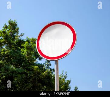 a road sign traffic is prohibited for regulating traffic on the carriageway, regulating the traffic of cars using road signs Stock Photo