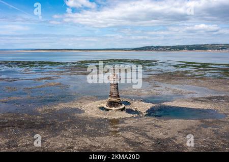 Whiteford Point Lighthouse is located off the coast at Whiteford Point near Whiteford Sands, on the Gower Peninsula, south Wales. Stock Photo