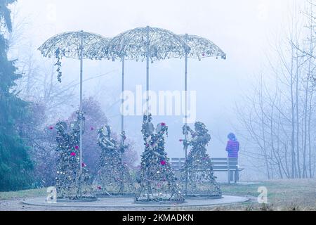 Lovers Lock sculpture called "Love in the Rain", Queen Elizabeth Park, Vancouver, British Columbia, Canada. Stock Photo