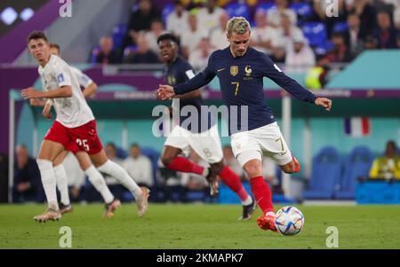 France's Antoine Griezmann pictured in action during a soccer game between France and Denmark, in Group D of the FIFA 2022 World Cup, at the Stadium 974, in Doha, State of Qatar on Saturday 26 November 2022. BELGA PHOTO VIRGINIE LEFOUR Stock Photo