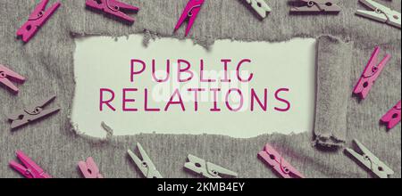 Text caption presenting Public Relations. Concept meaning Communication Media People Information Publicity Social Stock Photo