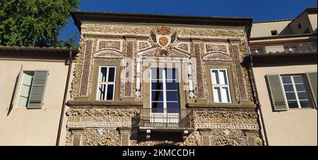 Pisan palace of the botanical garden covered entirely with shells in tuscany Stock Photo