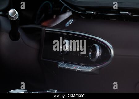 Car air conditioner dashboard. Modern car interior. Adjustable air conditioner. Car air conditioning system. Stock Photo