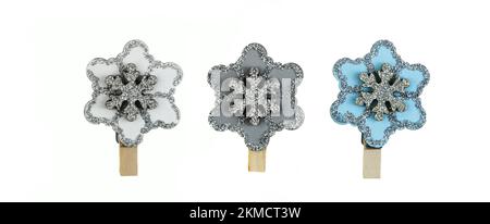 Collection of clothespins snowflakes isolated on white background. Christmas and New Year concept. Design elements Stock Photo