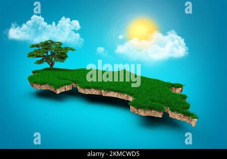 A 3D rendering of Costa Rica Map with clouds and tree Stock Photo