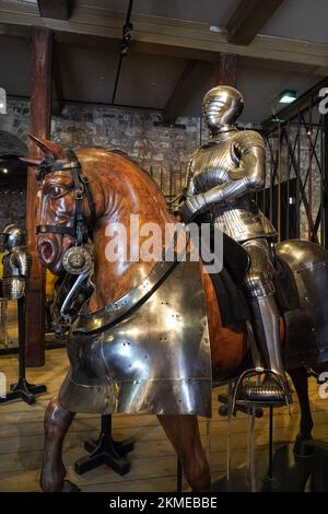 Royal armour collection on display in the armoury at the Tower of London, London England United Kingdom UK Stock Photo