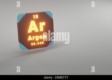 Beautiful abstract illustrations Standing black and fire Argon  element of the periodic table. Modern design with golden elements, 3d rendering illust Stock Photo