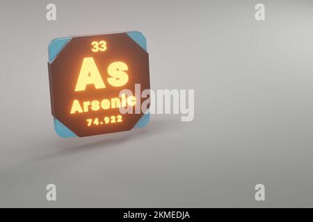 Beautiful abstract illustrations Standing black and fire Arsenic  element of the periodic table. Modern design with golden elements, 3d rendering illu Stock Photo