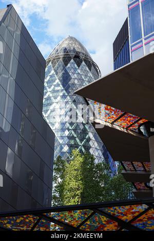 The Gherkin, 30 St Mary Axe skyscraper in the City of London, England United Kingdom UK Stock Photo