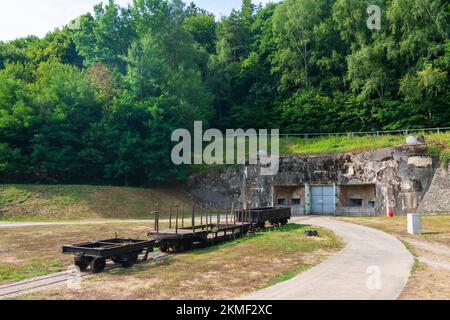 Siersthal (Sierstal, Siirschel): Ouvrage Simserhof is a gros ouvrage of the Maginot Line, munitions entrance, showing the 60cm rail line in Lorraine ( Stock Photo