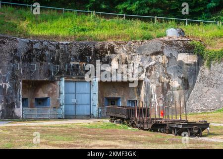 Siersthal (Sierstal, Siirschel): Ouvrage Simserhof is a gros ouvrage of the Maginot Line, munitions entrance, showing the 60cm rail line in Lorraine ( Stock Photo