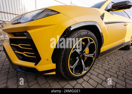 Ternopil, Ukraine- November 11, 2022:  Yellow Lamborghini Urus. Stock Photo