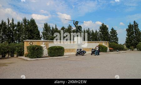 Monument to Leonidas and 300 Spartans in Thermopylae in Greece Stock Photo