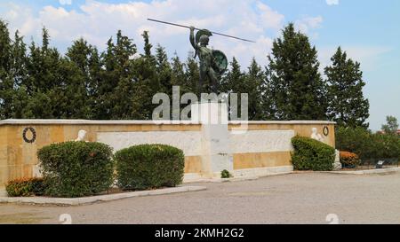 Monument to Leonidas and 300 Spartans in Thermopylae in Greece Stock Photo
