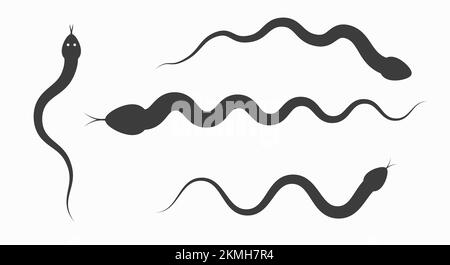 Snake silhouette icon set. Flat illustration isolated on white background. Stock Photo