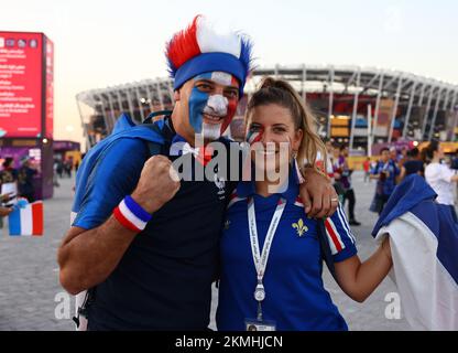 Doha, Qatar, 26th November 2022.  French fans during the FIFA World Cup 2022 match at Stadium 974, Doha. Picture credit should read: David Klein / Sportimage Stock Photo