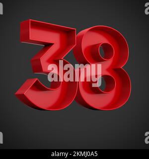 A 3d rendering of the number thirty-eight in red over the black background - 38 icon Stock Photo