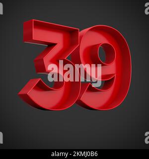 A 3d rendering of the number thirty-nine in red over the black background - 39 icon Stock Photo