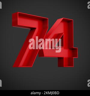A 3d rendering of the number seventy-four in red over the black background - 74 icon Stock Photo