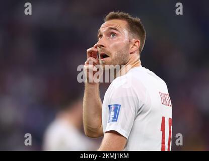 Doha, Qatar, 26th November 2022.  Christian Eriksen of Denmark during the FIFA World Cup 2022 match at Stadium 974, Doha. Picture credit should read: David Klein / Sportimage Stock Photo