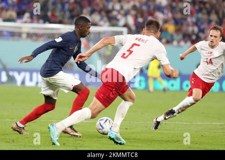 Ousmane Dembele of France during the FIFA World Cup 2022, Group D football match between France and Denmark on November 26, 2022 at Stadium 974 in Doha, Qatar - Photo: Jean Catuffe/DPPI/LiveMedia Stock Photo