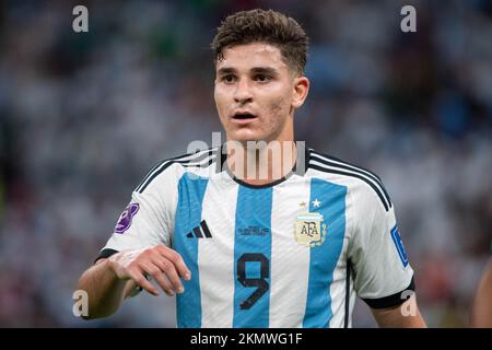 Lusail, Qatar. 27th Nov, 2022. Julian Alvarez of Argentina during the FIFA World Cup Qatar 2022 Group C match between Argentina and Mexico at Lusail Stadium in Lusail, Qatar on November 26, 2022 (Photo by Andrew Surma/ Credit: Sipa USA/Alamy Live News Stock Photo