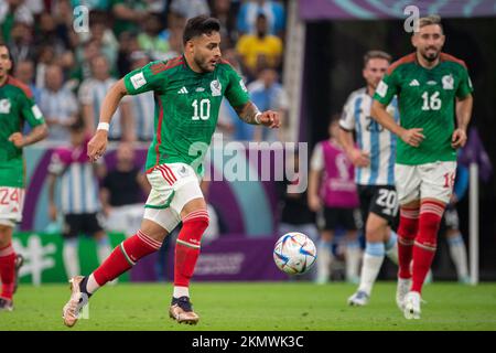 Lusail, Qatar. 27th Nov, 2022. Alexis Vega of Mexicoduring the FIFA World Cup Qatar 2022 Group C match between Argentina and Mexico at Lusail Stadium in Lusail, Qatar on November 26, 2022 (Photo by Andrew Surma/ Credit: Sipa USA/Alamy Live News Stock Photo