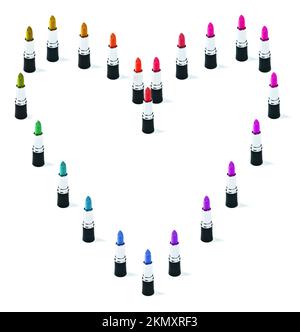 A color for every occasion. A studio shot of colored lipsticks arranged in a heart shape. Stock Photo