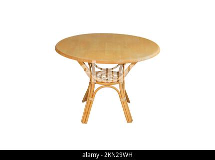 Round wooden table on a white background. Interior element Stock Photo