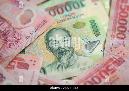 Vietnamese money featuring Ho Chi Minh the leader of the Vietnamese Independance movement and President of Vietnam Stock Photo