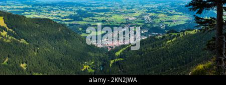 Panorama over the Steigbach valley towards Immenstadt, behind it the Illertal valley, Allgäu, Bavaria, Germany, Europe Stock Photo