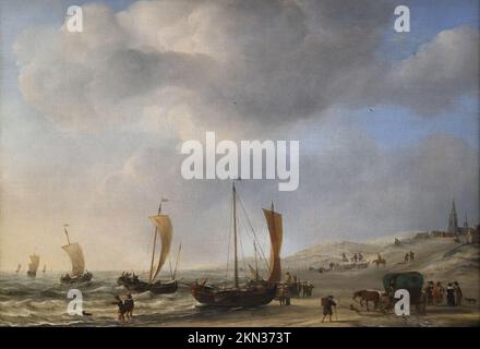 The Shore at Scheveningen by Dutch painter Willem van de Velde at the National Gallery, London, UK Stock Photo
