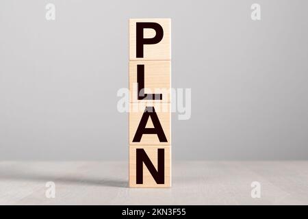 Plan word. Text on wood cubes and background. High quality photo Stock Photo
