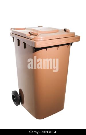 Brown Wheelie Bin Isolated on White Background Stock Photo