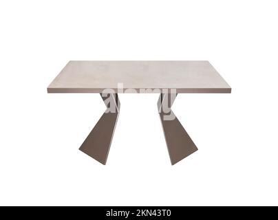 Mod silver table with trapezoidal legs on a white background.  Stock Photo