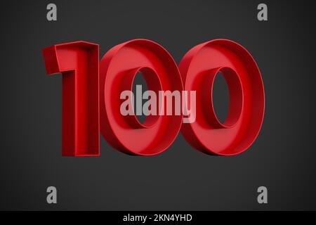 A 3d rendering of the number hundred in red over the black background - 100 icon Stock Photo