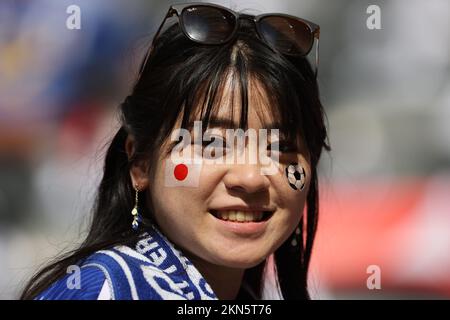 Al Rayyan, Qatar. 27th Nov 2022. 27th November 2022; Ahmed bin Ali Stadium, Al Rayyan, Qatar; FIFA World Cup Football, Japan versus Costa Rica; Japan fan Credit: Action Plus Sports Images/Alamy Live News Stock Photo