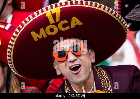 Lusail, Qatar. 26th Nov, 2022. Soccer: World Cup, Argentina - Mexico, preliminary round, Group C, Matchday 2, Lusail Iconic Stadium, Mexican fan before the match. Credit: Tom Weller/dpa/Alamy Live News Stock Photo