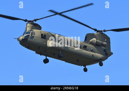 Tokyo, Japan - May 26, 2019: United States Army Boeing CH-47F Chinook heavy-lift helicopter. Stock Photo