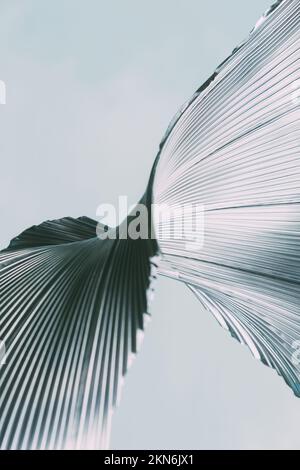 curved steel abstract wallpaper blue ribbed metal 3d render Stock Photo