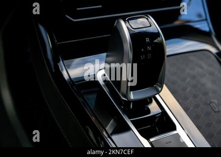 Close-up of automatic gearbox handle in the modern car Stock Photo