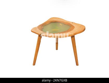 Epoxy table with painted plant on table top. Interior element Stock Photo
