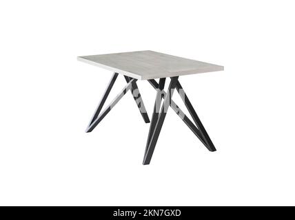 wooden table with metal legs on white background  Stock Photo